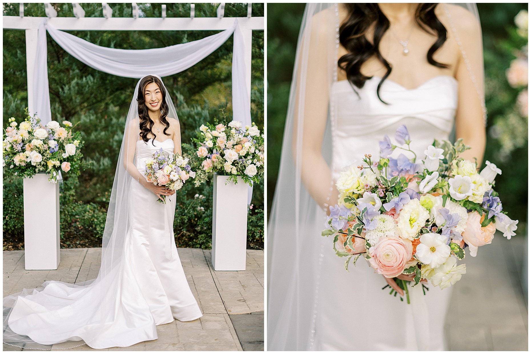A joyful Estate at New Albany wedding featuring fall foliage, spring-inspired florals, and Esther and Peter's ceremony and reception