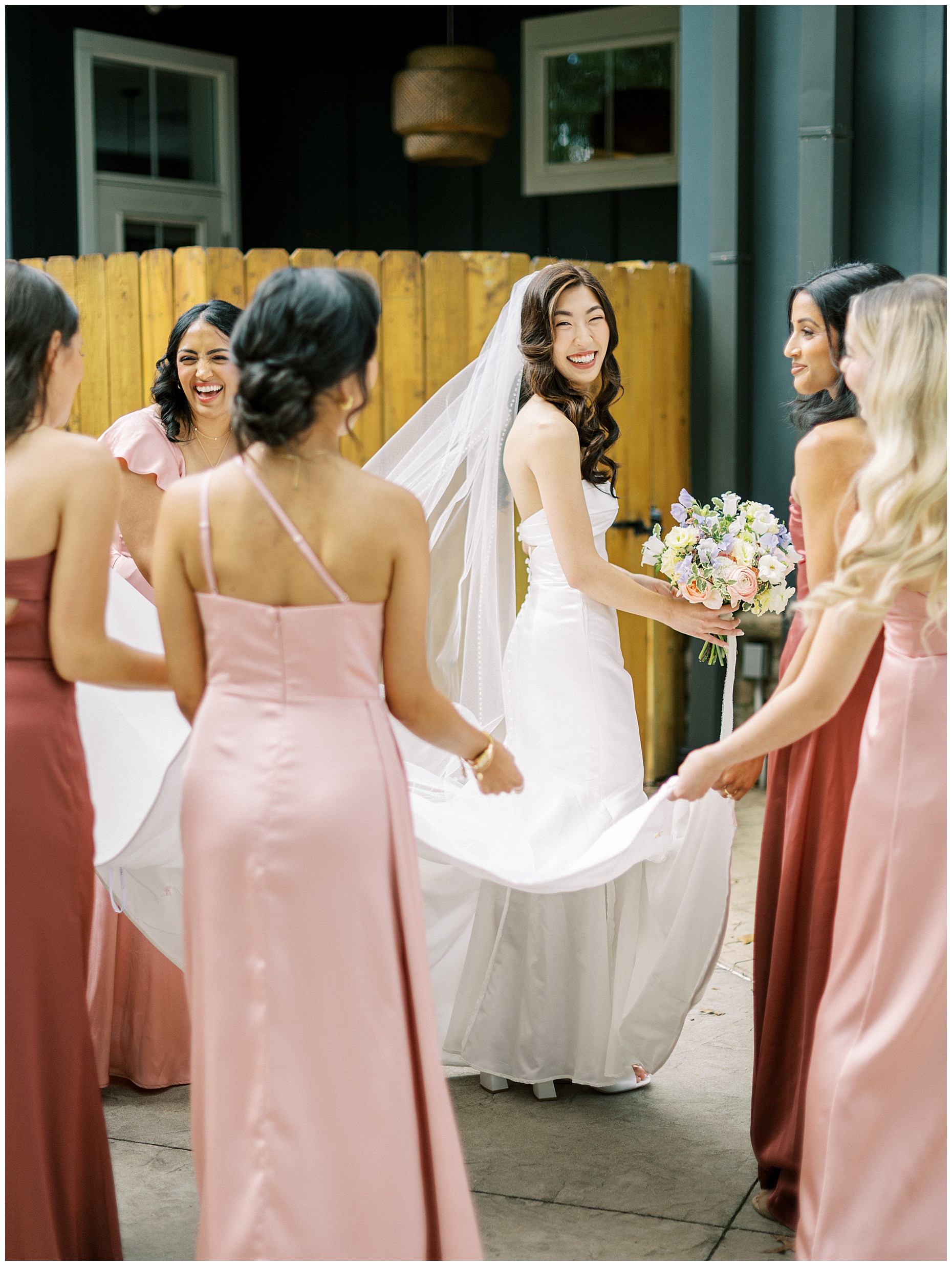 A joyful Estate at New Albany wedding featuring fall foliage, spring-inspired florals, and Esther and Peter's ceremony and reception