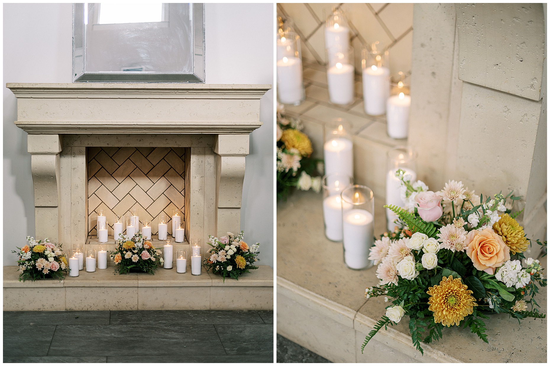 A joyful Estate at New Albany wedding featuring fall foliage, spring-inspired florals, and Esther and Peter's ceremony and reception