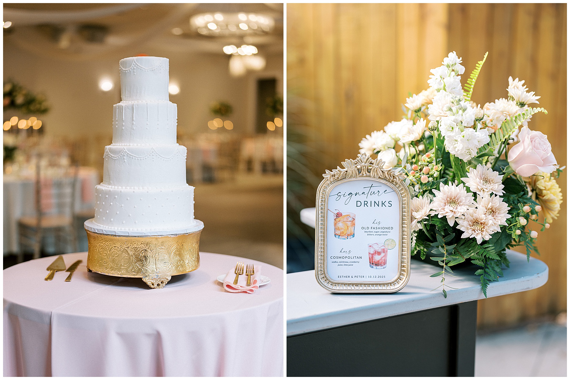 A joyful Estate at New Albany wedding featuring fall foliage, spring-inspired florals, and Esther and Peter's ceremony and reception