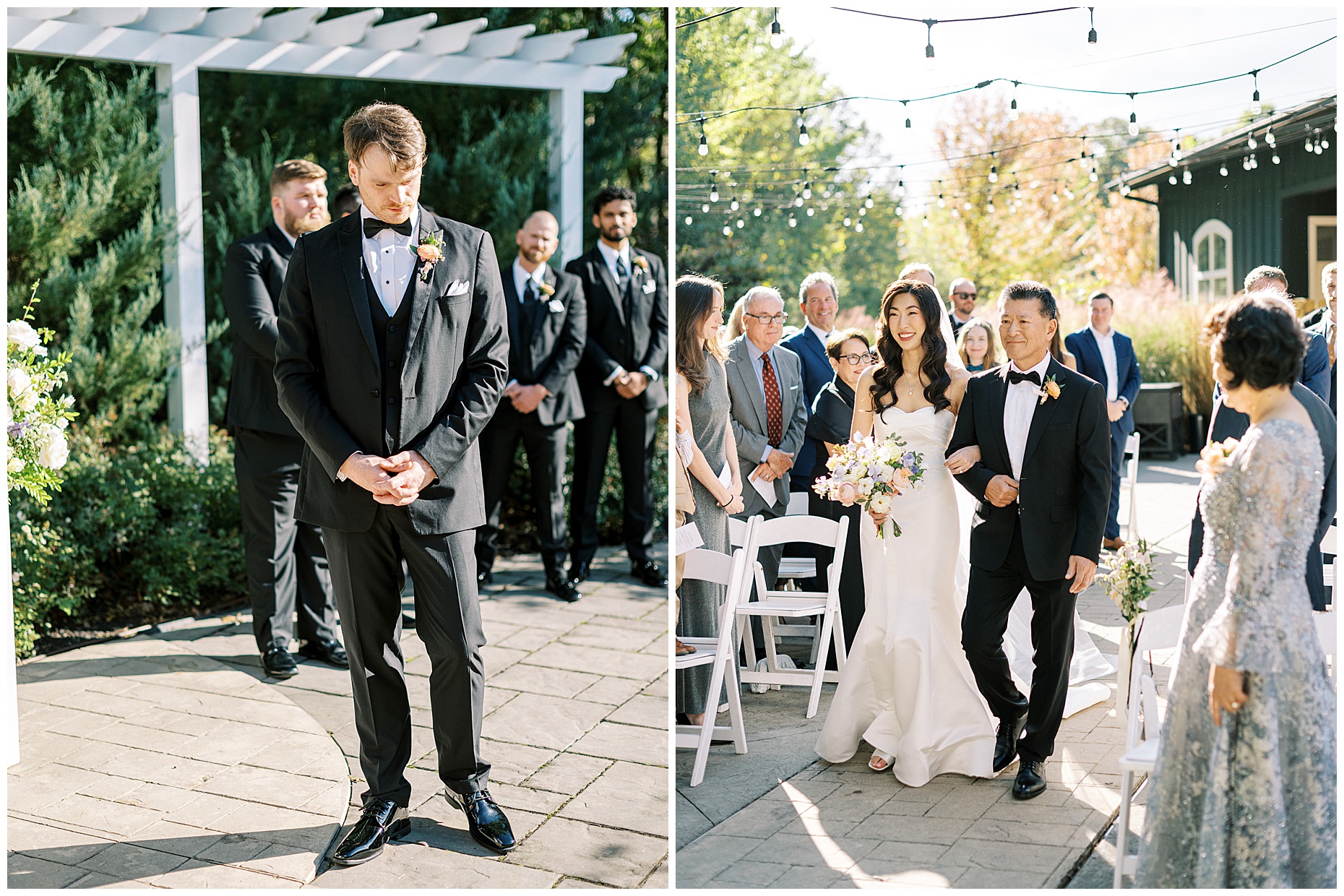 A joyful Estate at New Albany wedding featuring fall foliage, spring-inspired florals, and Esther and Peter's ceremony and reception