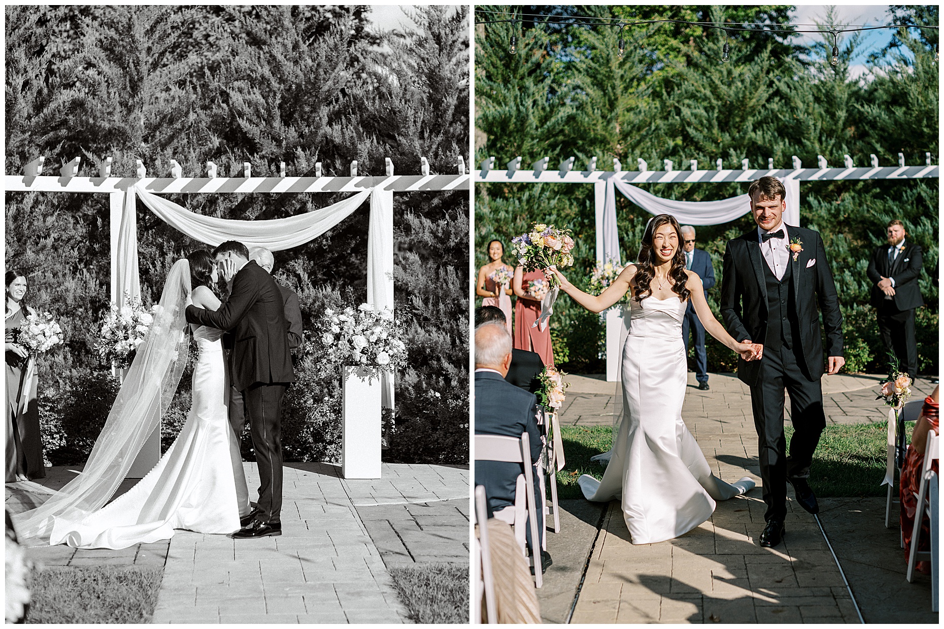 A joyful Estate at New Albany wedding featuring fall foliage, spring-inspired florals, and Esther and Peter's ceremony and reception