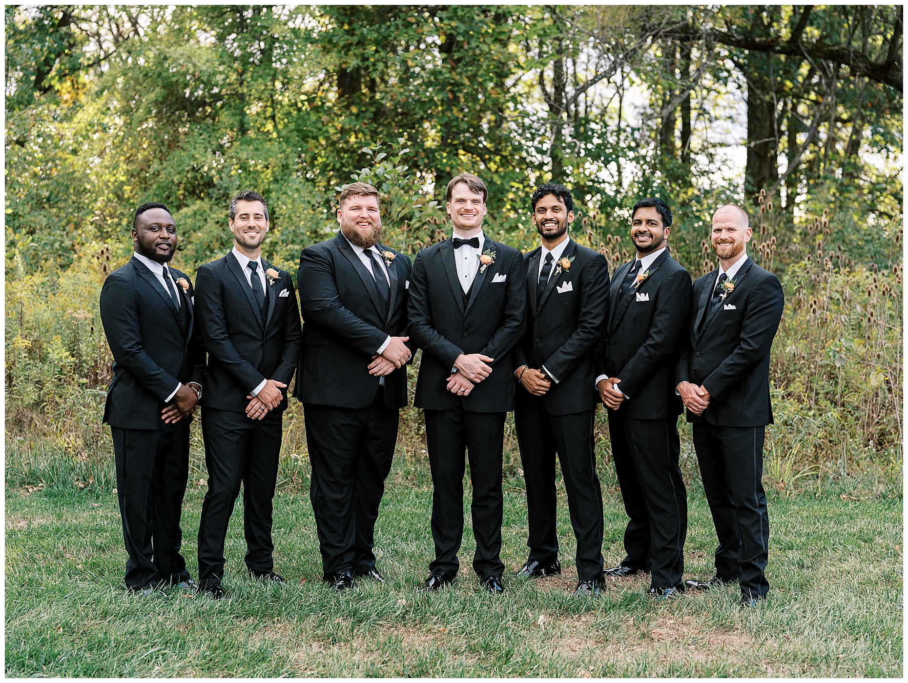 A joyful Estate at New Albany wedding featuring fall foliage, spring-inspired florals, and Esther and Peter's ceremony and reception