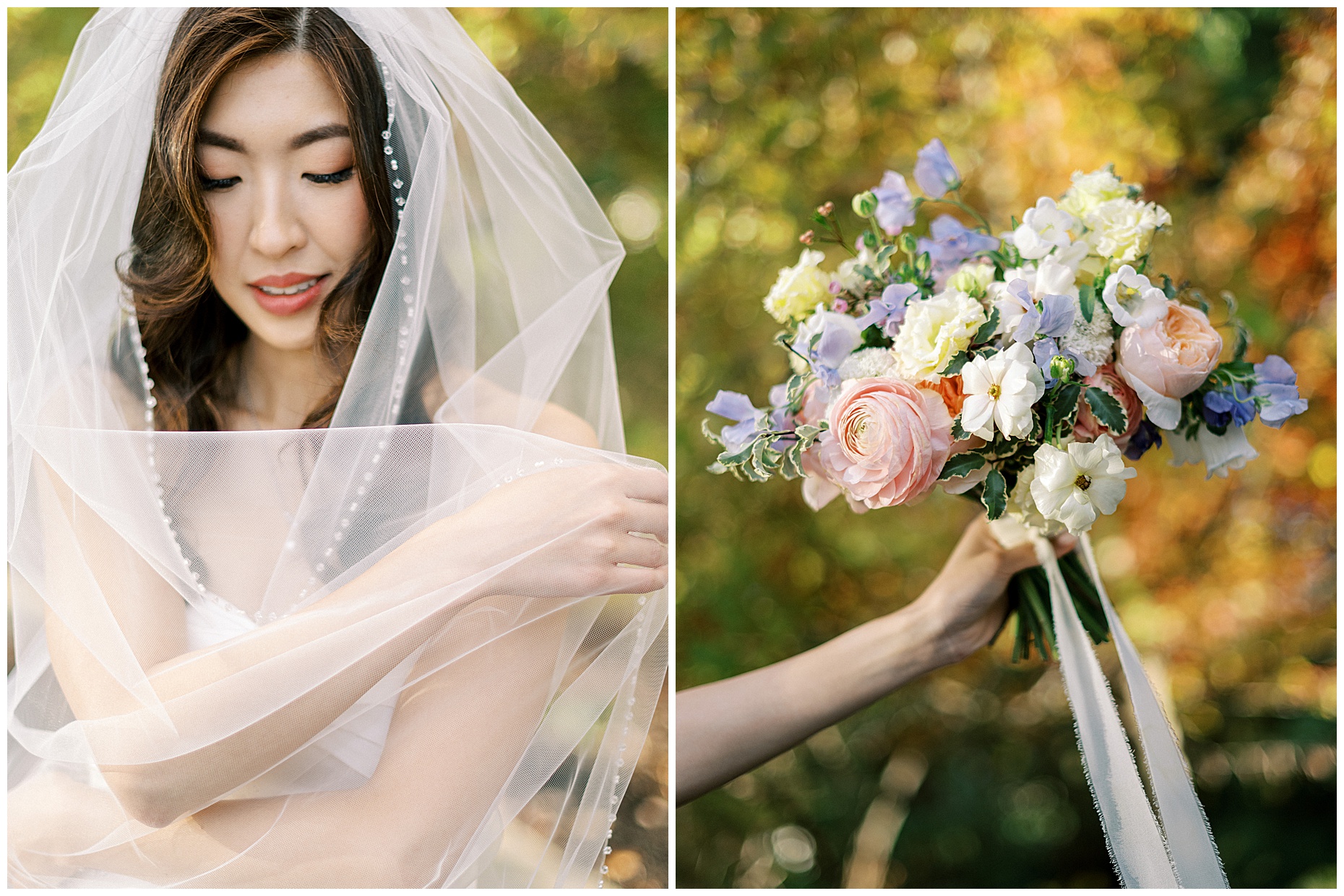 A joyful Estate at New Albany wedding featuring fall foliage, spring-inspired florals, and Esther and Peter's ceremony and reception