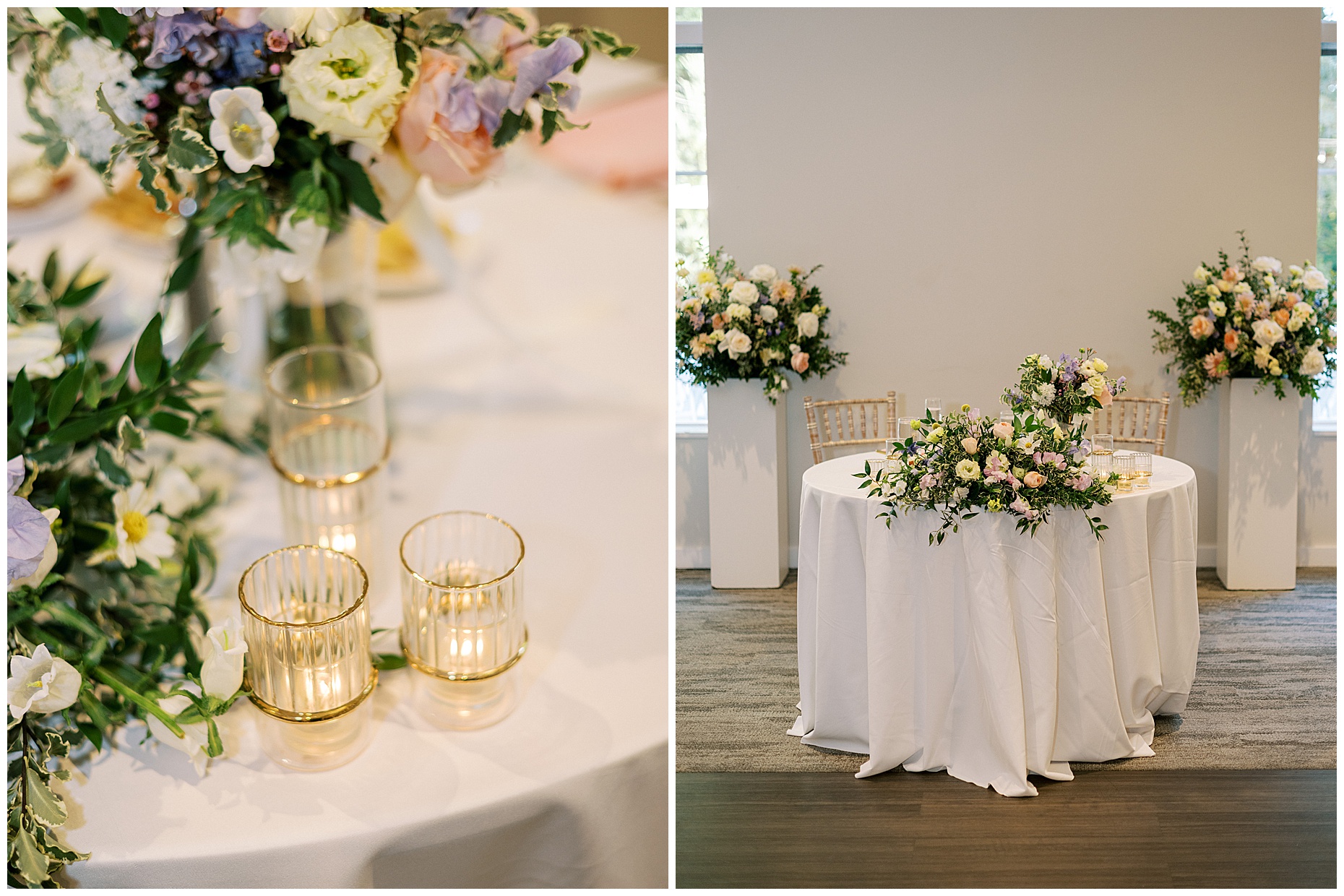 A joyful Estate at New Albany wedding featuring fall foliage, spring-inspired florals, and Esther and Peter's ceremony and reception