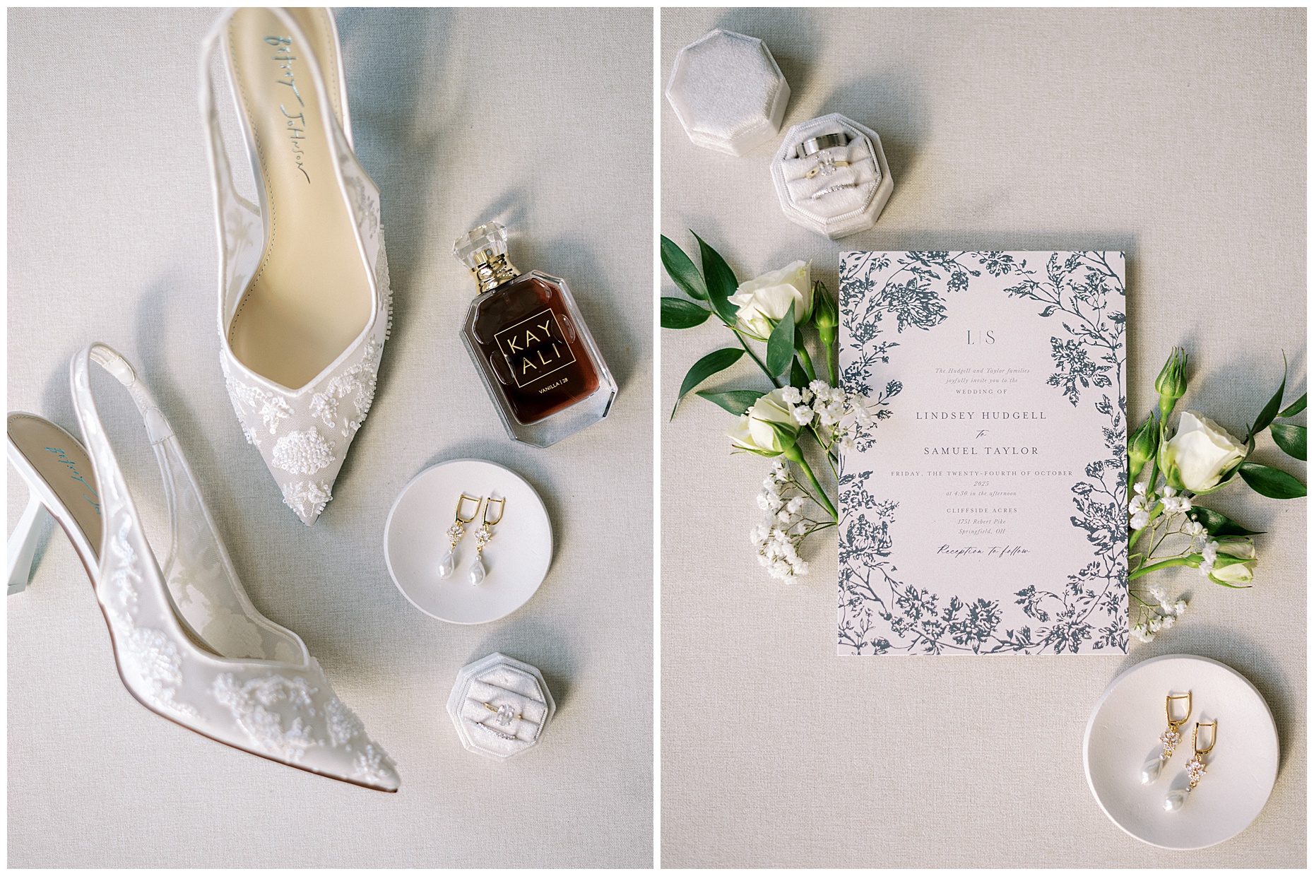 A heartfelt Cliffside Acres wedding featuring fall foliage, classic black and white details, and Lindsey and Sam's ceremony and reception