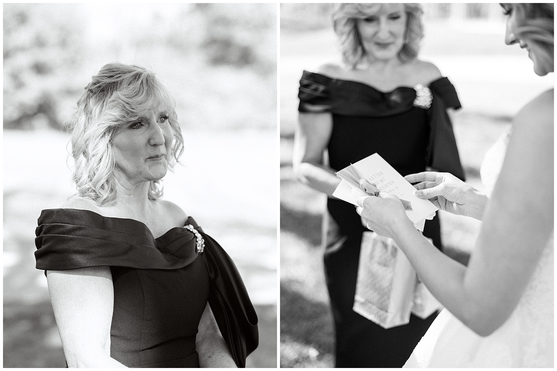 A heartfelt Cliffside Acres wedding featuring fall foliage, classic black and white details, and Lindsey and Sam's ceremony and reception
