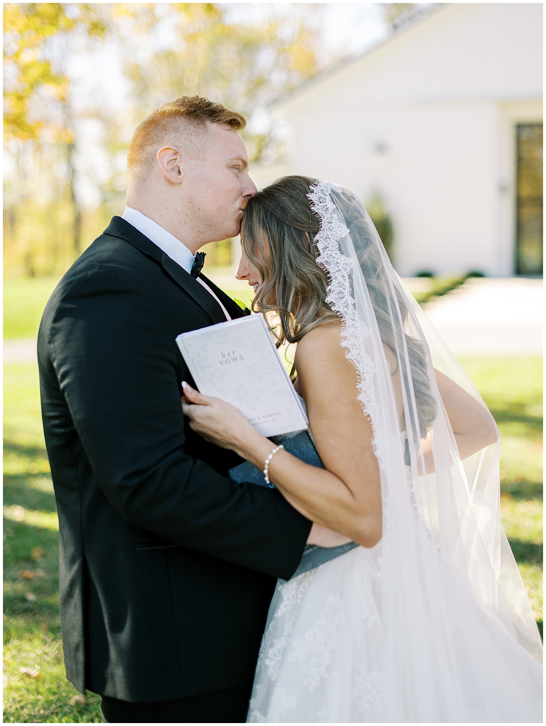 A heartfelt Cliffside Acres wedding featuring fall foliage, classic black and white details, and Lindsey and Sam's ceremony and reception