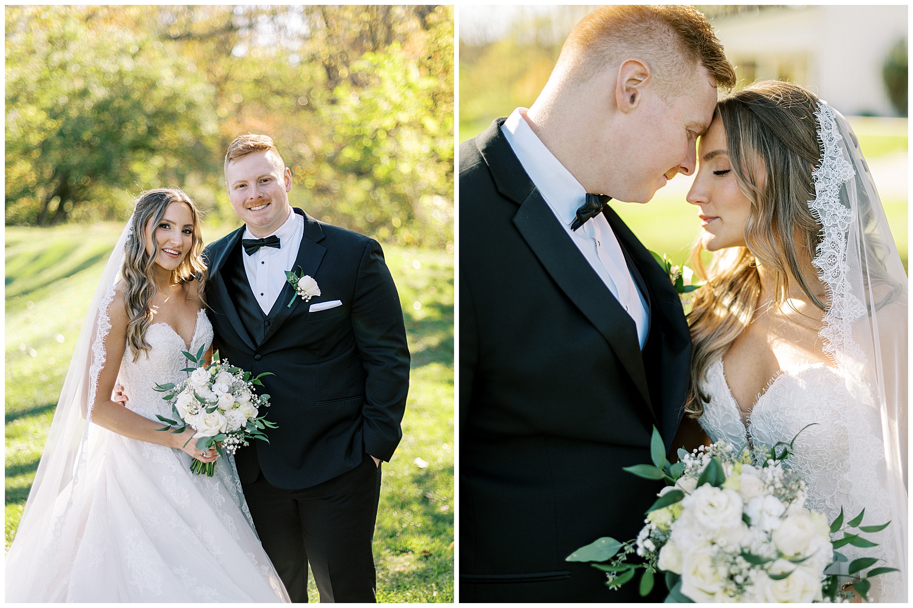 A heartfelt Cliffside Acres wedding featuring fall foliage, classic black and white details, and Lindsey and Sam's ceremony and reception
