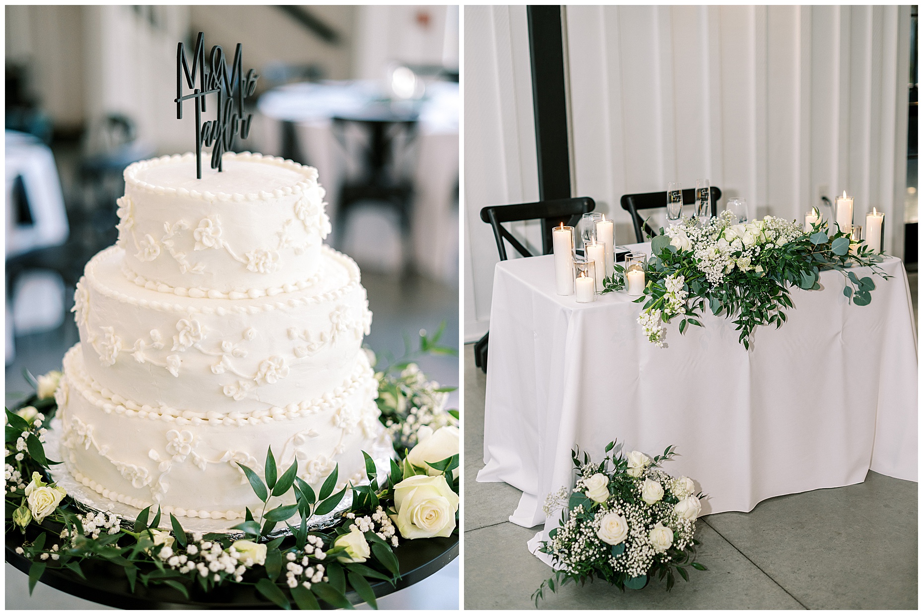 A heartfelt Cliffside Acres wedding featuring fall foliage, classic black and white details, and Lindsey and Sam's ceremony and reception